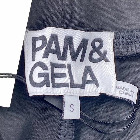 Pam & Gela Front Slit Fitted Track Pants Womens Size Small Solid Black Pull On - Picture 3 of 5